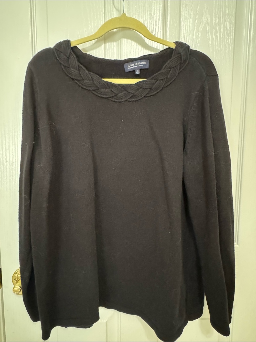 Jones New York Women's Black Braided-Neck Sweater